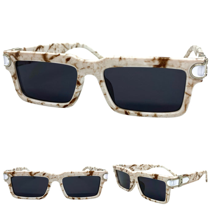 Classic Modern Luxury Hip Hop Style SUNGLASSES White Marble Frame 9166