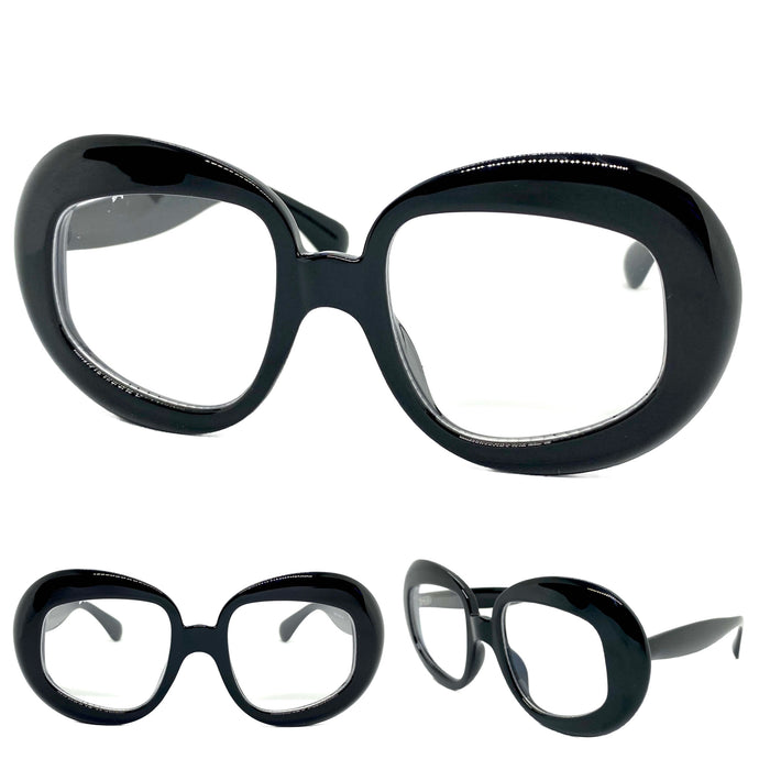 Oversized Vintage Retro Style Clear Lens EYEGLASSES Large Round Black Frame 6137