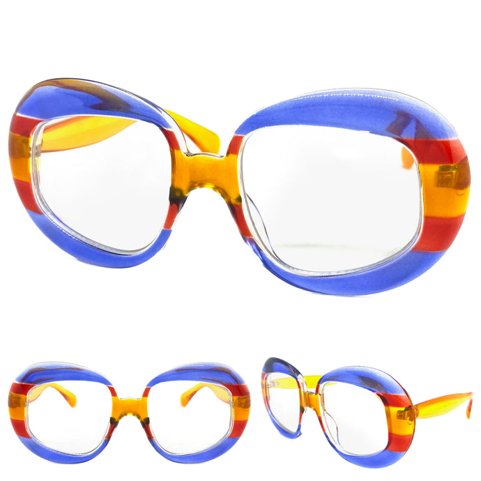 Oversized Vintage Retro Style Clear Lens EYEGLASSES Large Round Multicolor Frame 6137