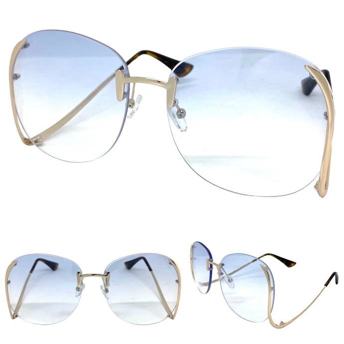 Oversized Classic Vintage Retro Style SUNGLASSES Large Rimless Gold Frame 16001