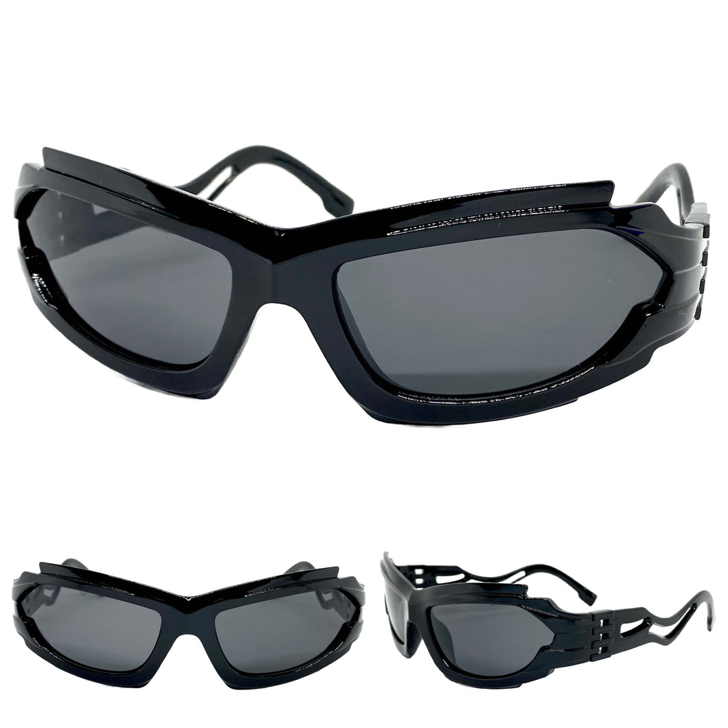 Classic Hardcore Gangster Biker Wrap Around Luxury SUNGLASSES Sleek Black Frame 1236