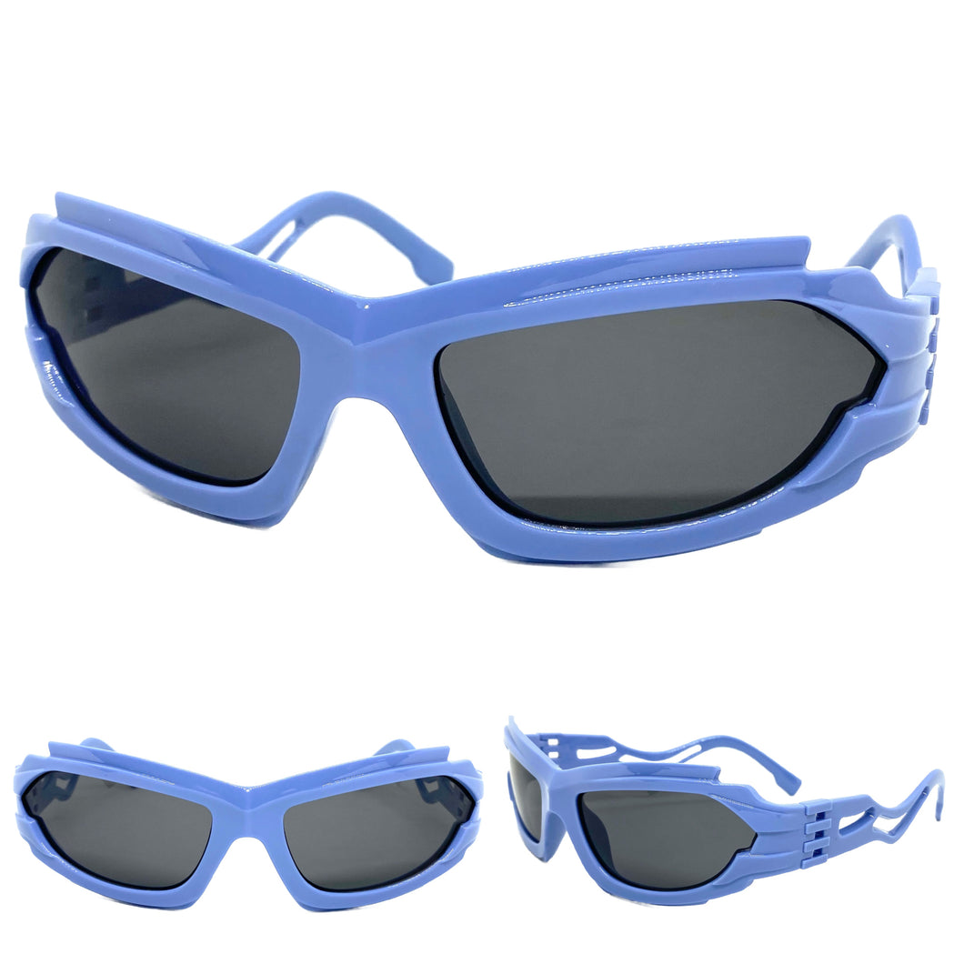 Classic Hardcore Gangster Biker Wrap Around Luxury SUNGLASSES Sleek Periwinkle Frame 1236