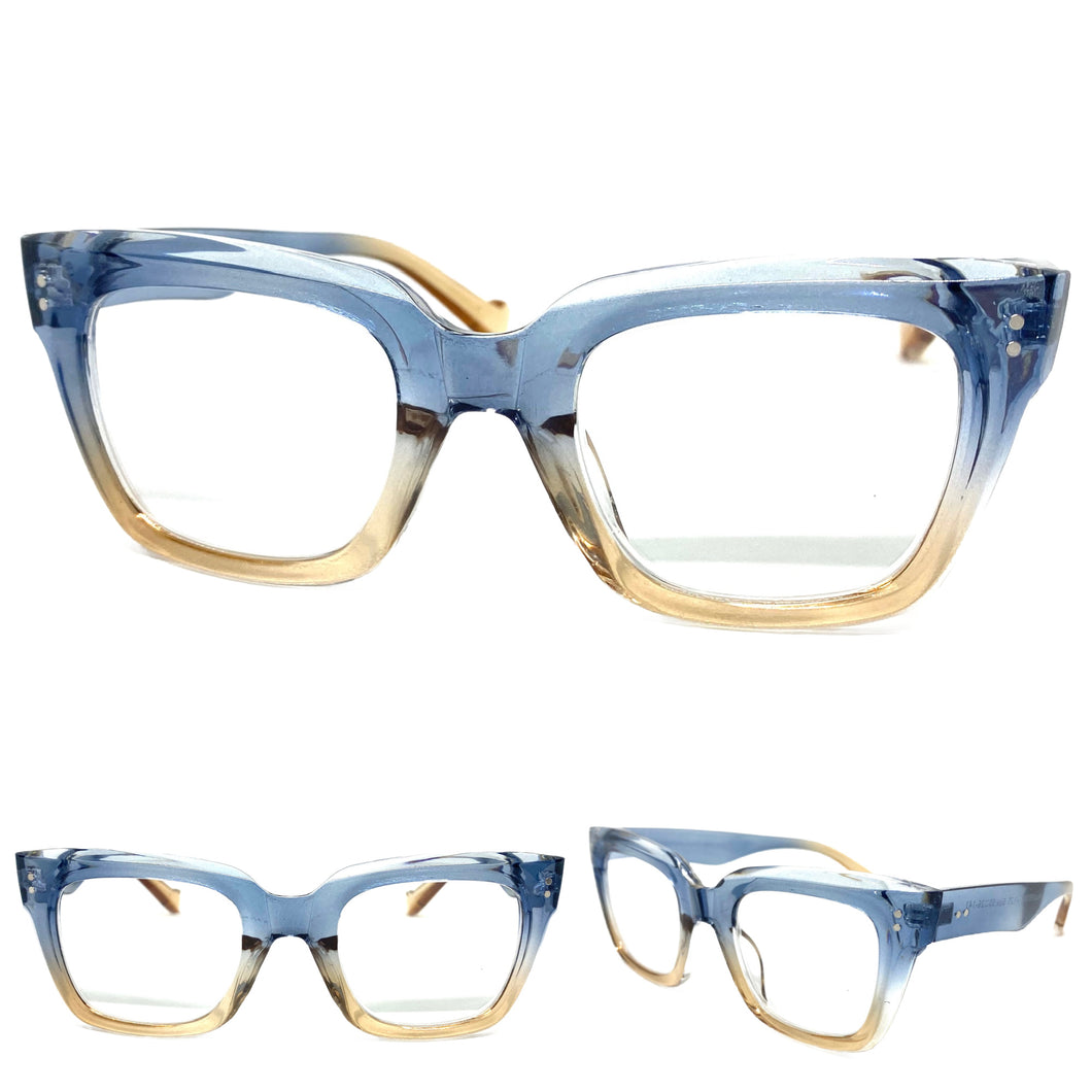 Classic Vintage Retro Style READING GLASSES READERS Thick Blue Frame Lens Strength +1.75