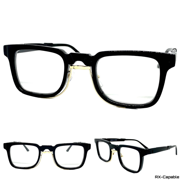 Classic Vintage Retro Style Clear Lens EYEGLASSES Square Black Frame 89399