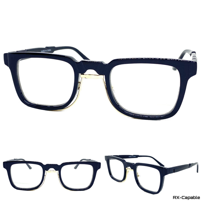 Classic Vintage Retro Style Clear Lens EYEGLASSES Square Blue Frame 89399