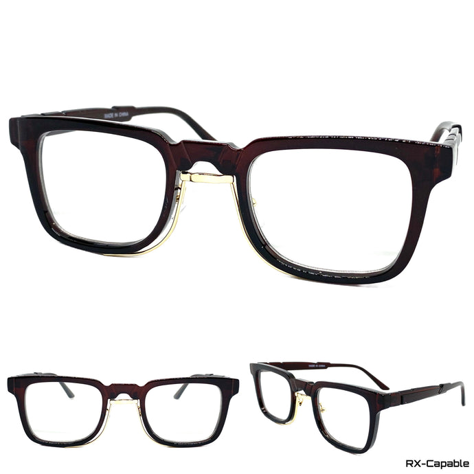 Classic Vintage Retro Style Clear Lens EYEGLASSES Square Brown Frame 89399