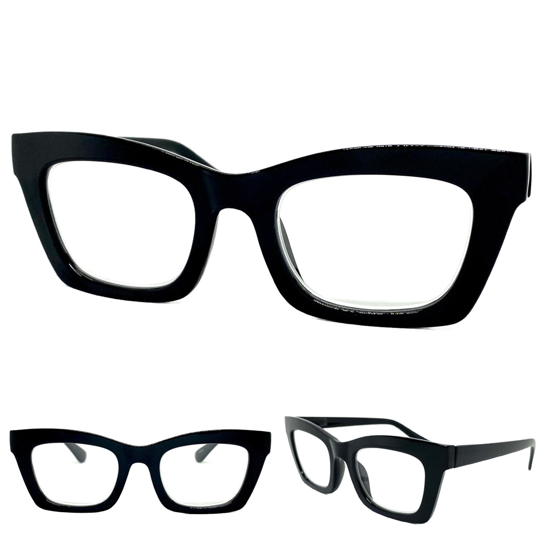 Classic Vintage Retro Style READING GLASSES READERS Black Frame Lens Strength +2.50