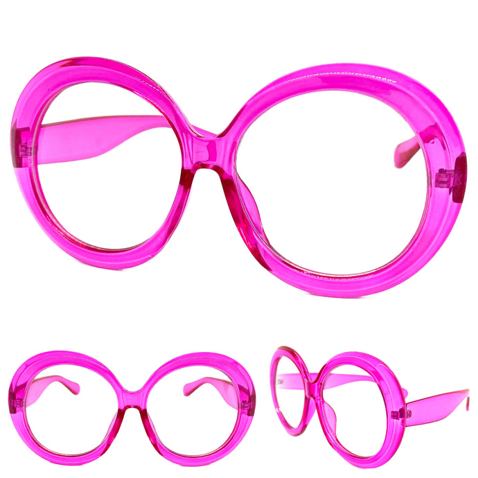 Oversized Vintage Retro Style Clear Lens EYEGLASSES Huge Round Hot Pink Frame 9240