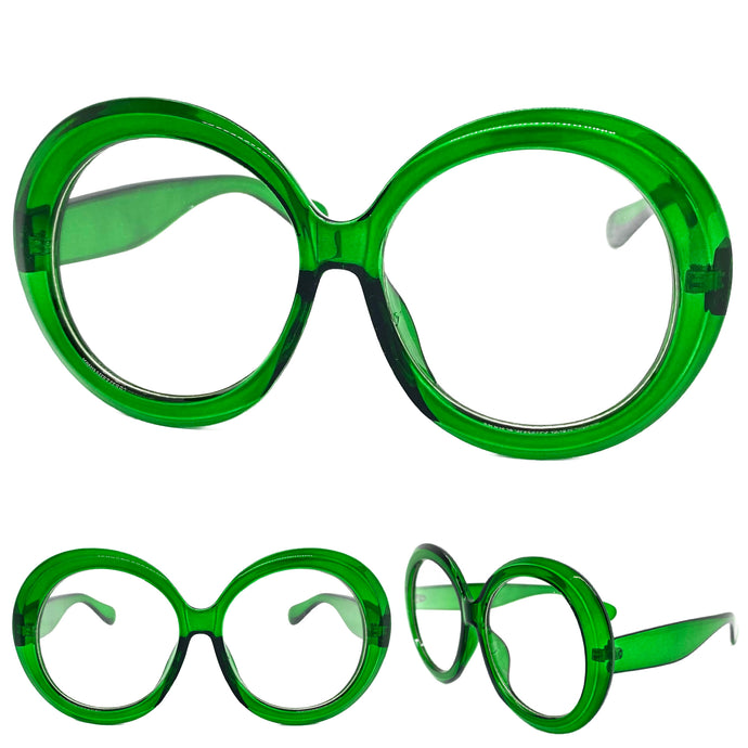 Oversized Vintage Retro Style Clear Lens EYEGLASSES Huge Round Green Frame 9240