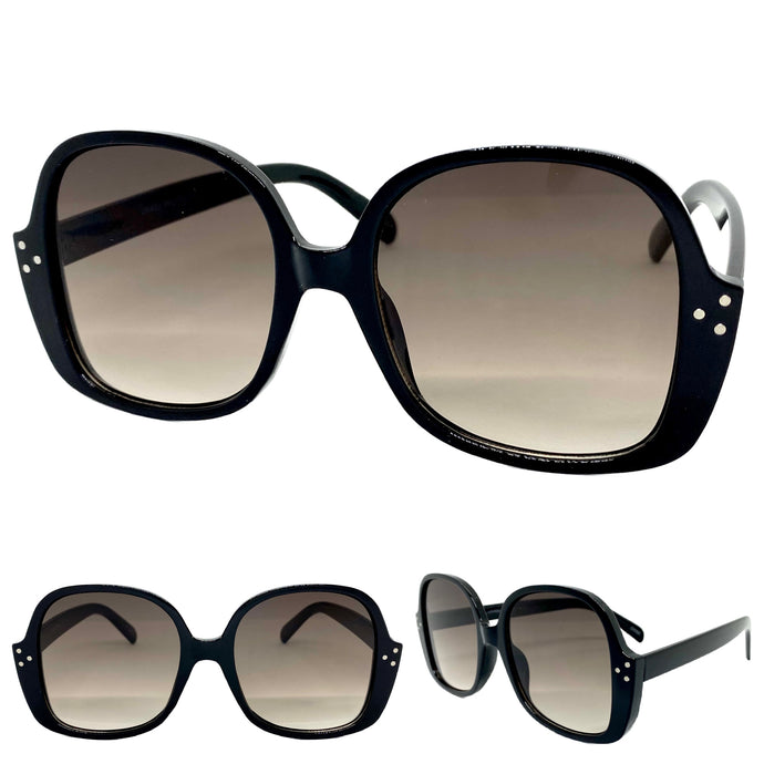 Oversized Classic Vintage Retro Style SUNGLASSES Large Square Black Frame 80314