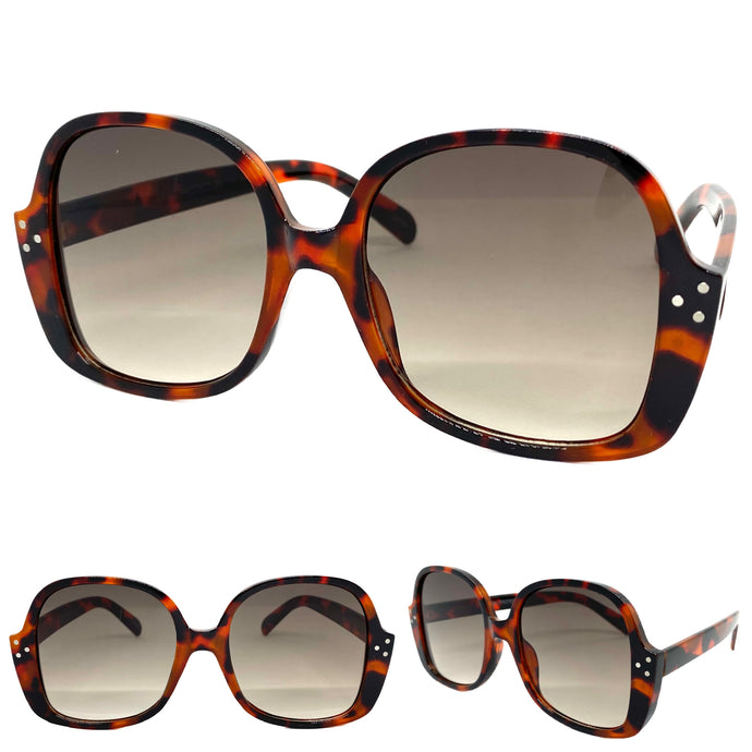 Oversized Classic Vintage Retro Style SUNGLASSES Large Square Tortoise Frame 80314