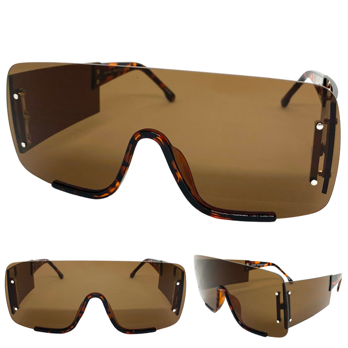 Oversized Modern Retro Shield Wrap Style SUNGLASSES Large Tortoise Frame 80627
