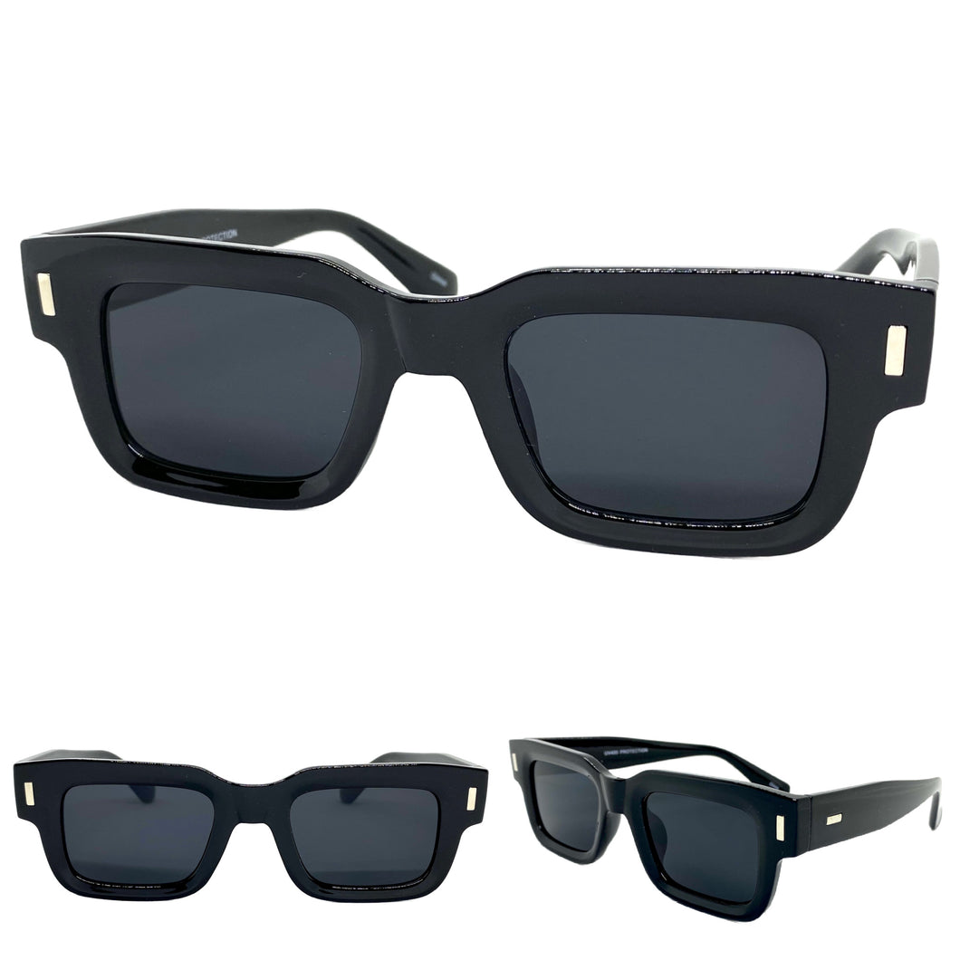 Classic Vintage Retro Style SUNGLASSES Thick Square Black Frame 80610