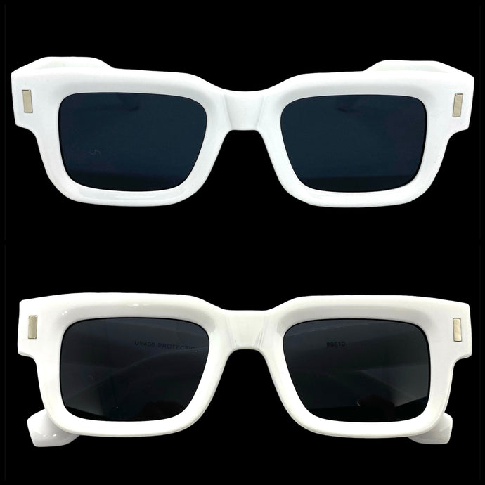 Classic Vintage Retro Style SUNGLASSES Thick Square White Frame 80610