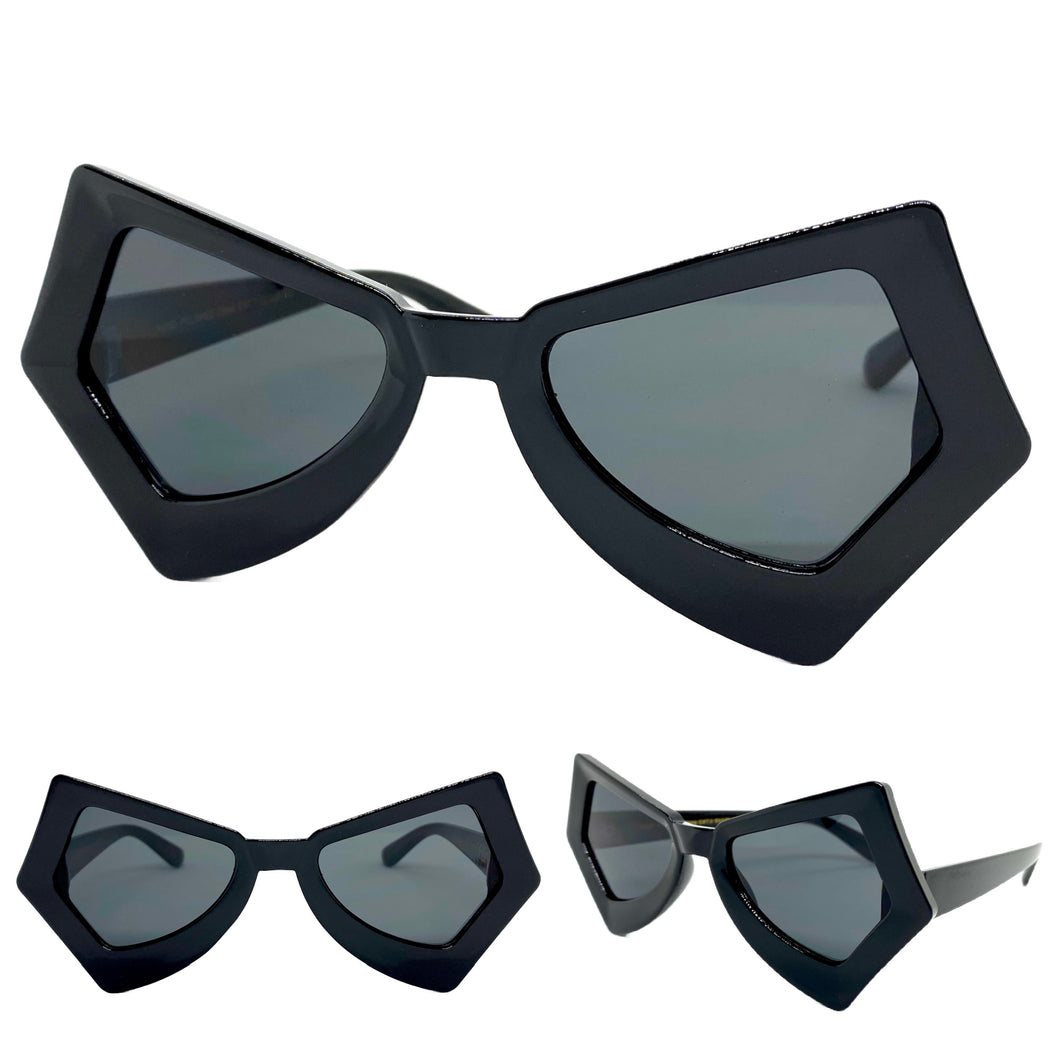 Exaggerated Classic Vintage Retro Style SUNGLASSES Funky Black Frame P0138