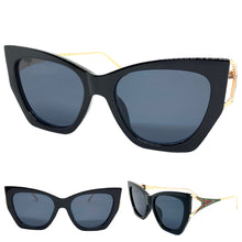 Classic Modern Retro Cat Eye Style SUNGLASSES Funky Black & Gold Frame 1017