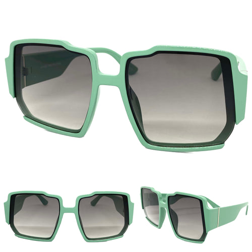 Oversized Classic Vintage Retro Style SUNGLASSES Large Funky Pale Teal Frame 80292