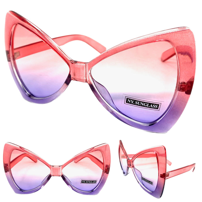 Oversized Retro Bow Shaped SUNGLASSES Large Pink & Purple Frame 6317