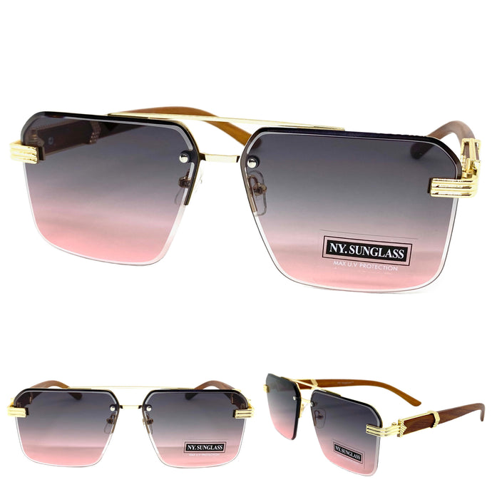 Men's Classy Elegant Luxury Designer Hip Hop Style SUNGLASSES Gold & Wooden Frame 8365