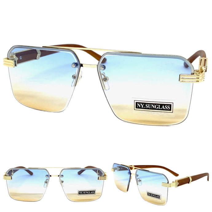 Men's Classy Elegant Luxury Designer Hip Hop Style SUNGLASSES Gold & Wooden Frame 8365