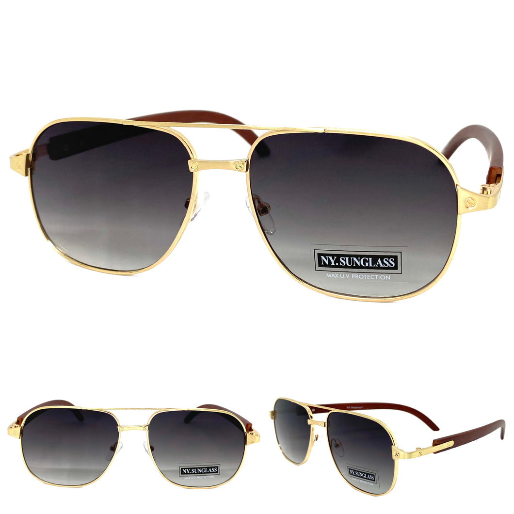 Classy Elegant Luxury Designer Hip Hop Aviator Style SUNGLASSES Gold & Wooden Frame 8346