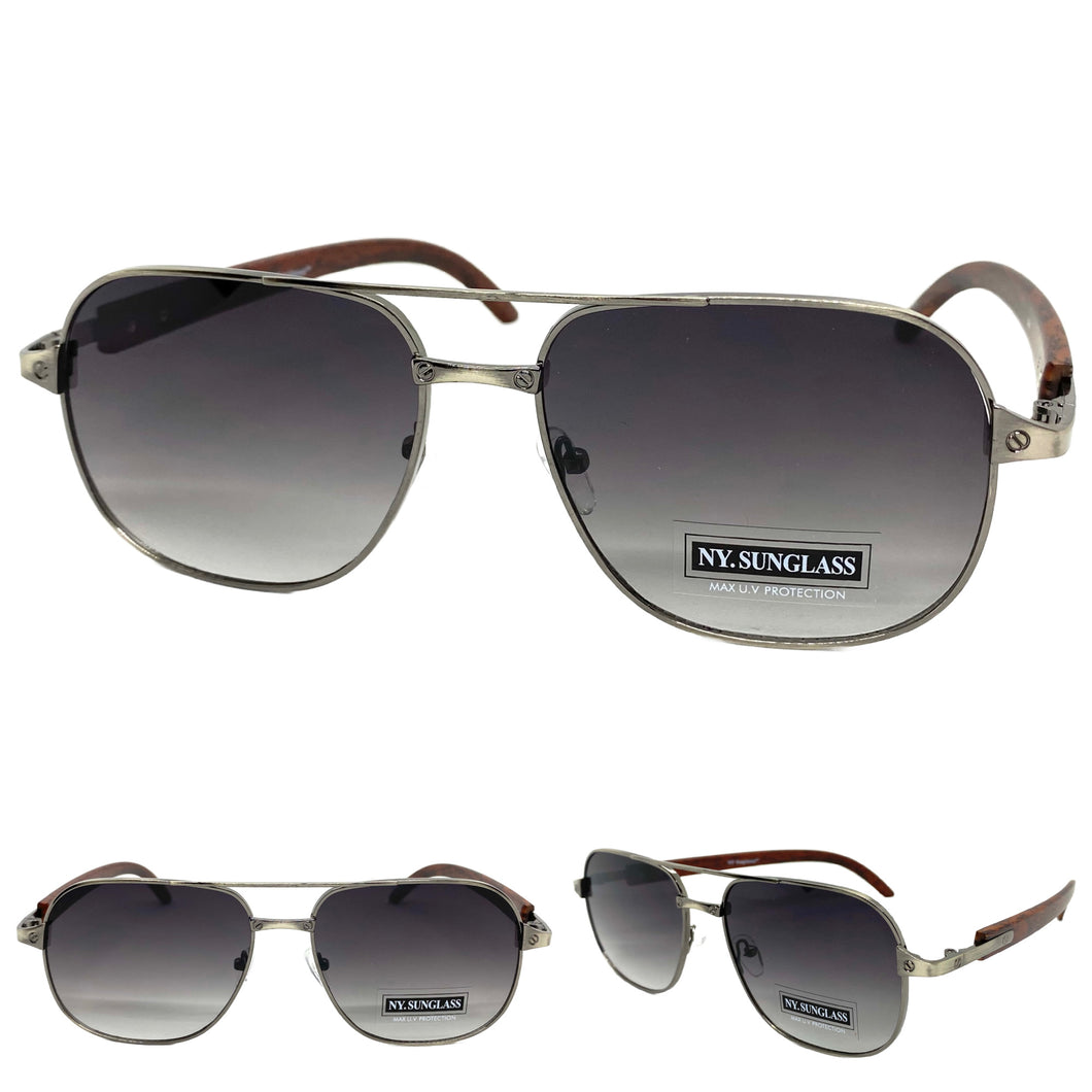 Classy Elegant Luxury Designer Hip Hop Aviator Style SUNGLASSES Gunmetal & Wooden Frame 8346