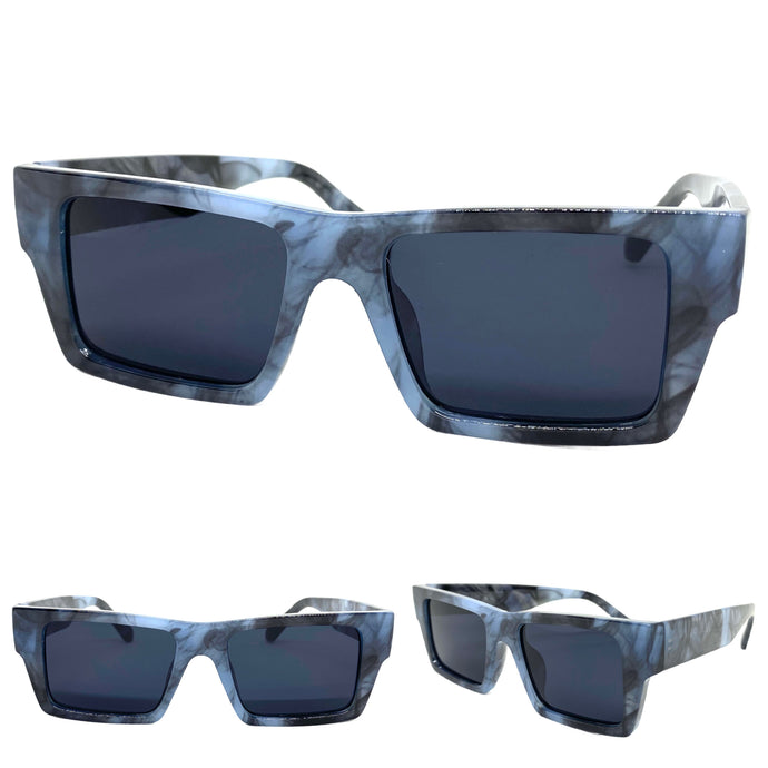 Classic Vintage Retro Hardcore Biker Style SUNGLASSES Square Blue Marble Frame 6749