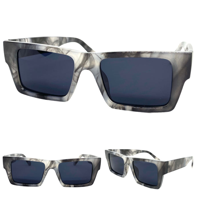 Classic Vintage Retro Hardcore Biker Style SUNGLASSES Square Gray Marble Frame 6749