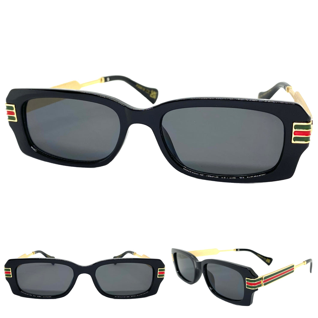 Classic Modern Retro Luxury Designer Style SUNGLASSES Black & Gold Frame 30618