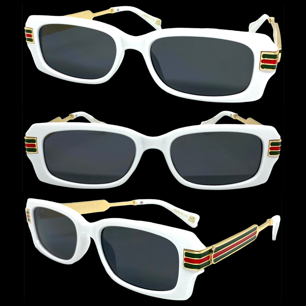 Classic Modern Retro Luxury Designer Style SUNGLASSES White & Gold Frame 30618