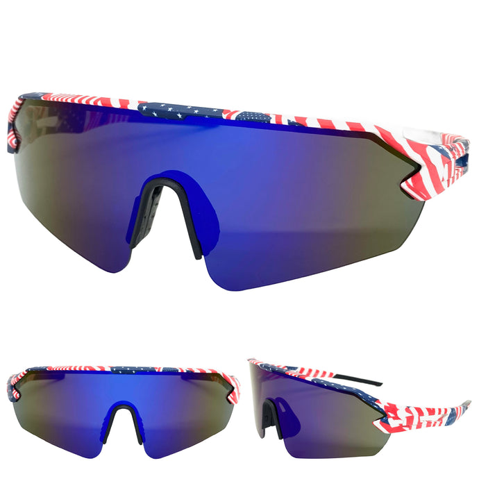 Tactial Military Sporty Wrap Around Style SUNGLASSES Patriotic USA Flag Frame 80510