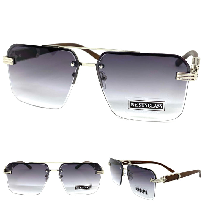 Men's Classy Elegant Luxury Designer Hip Hop Style SUNGLASSES Silver & Wooden Frame WD769