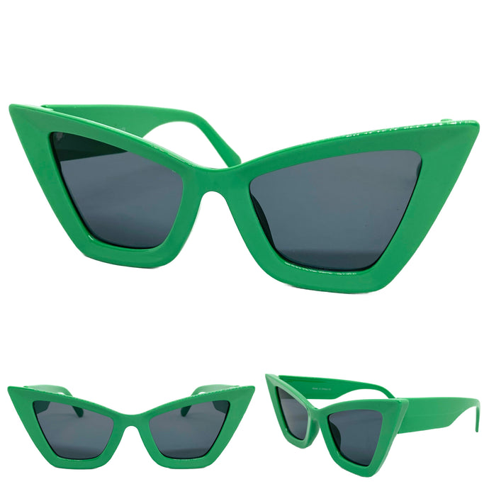 Oversized Vintage Retro Cat Eye Style SUNGLASSES Large Thick Green Frame 1206