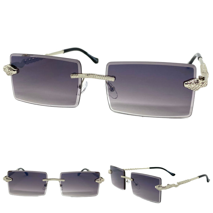 Classy Elegant Luxury Modern Designer Style SUNGLASSES Silver Rimless Frame E0966