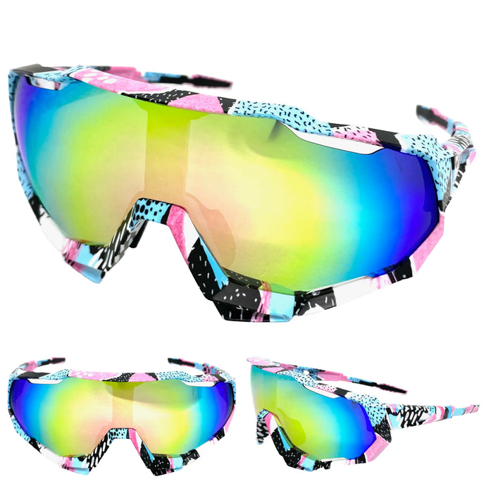 Oversized Retro Sporty Wrap Around Style SUNGLASSES Large Graffiti Frame 5303