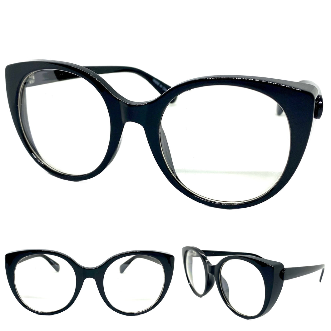 Classic Vintage Retro Cat Eye Style Clear Lens EYEGLASSES Large Black Frame E2081