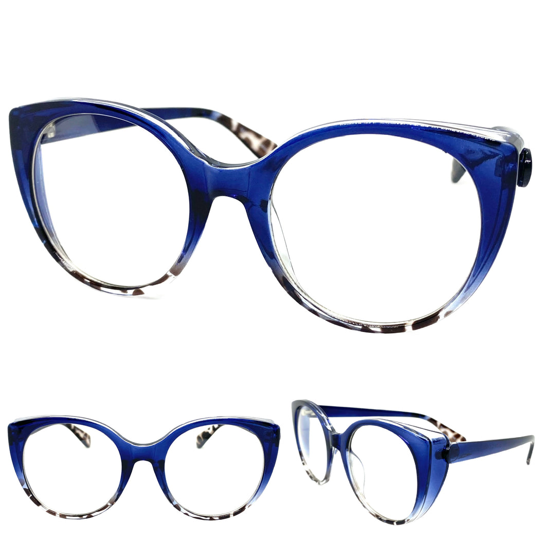 Classic Vintage Retro Cat Eye Style Clear Lens EYEGLASSES Large Blue Frame E2081