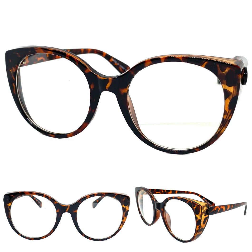 Classic Vintage Retro Cat Eye Style Clear Lens EYEGLASSES Large Tortoise Frame E2081