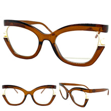 Classic Vintage Retro Cat Eye Style Clear Lens EYEGLASSES Large Brown Frame E2069