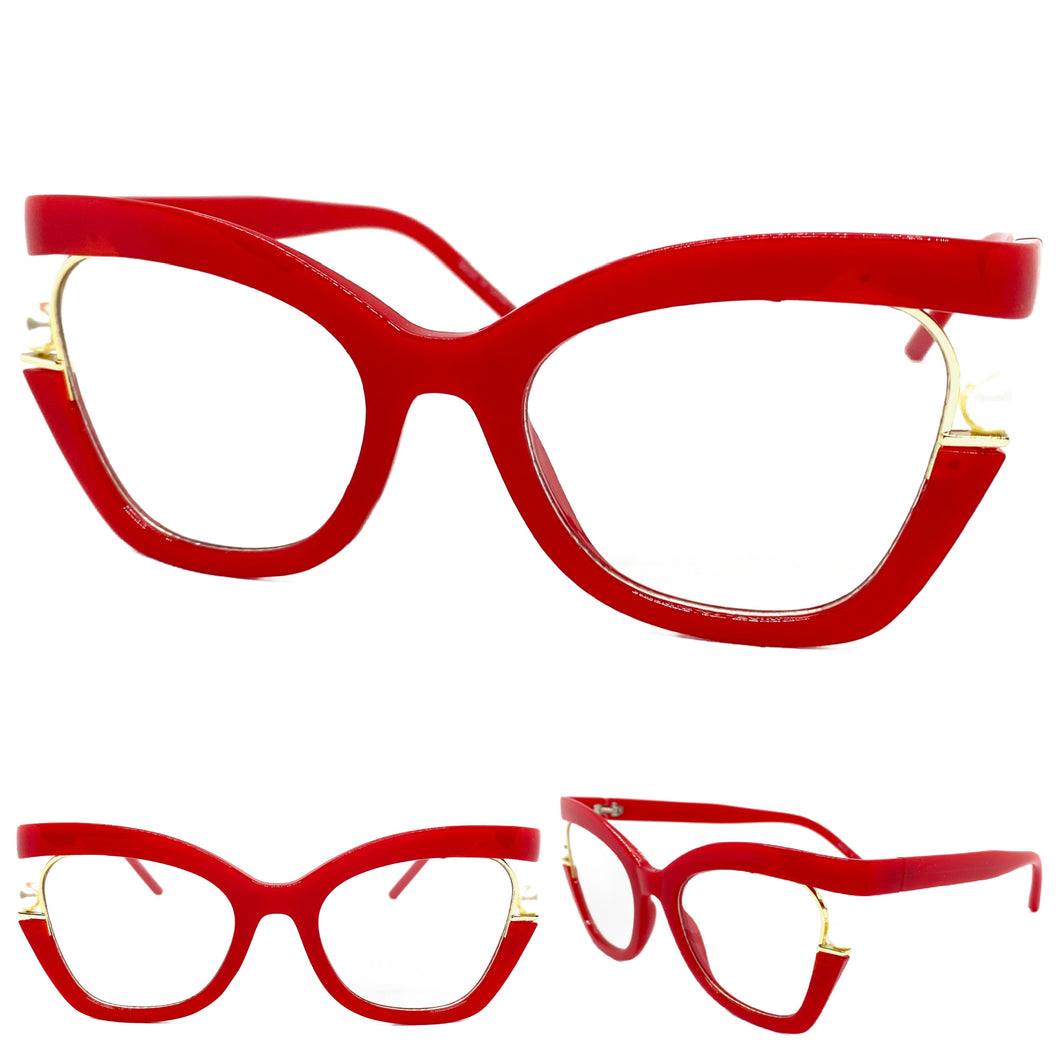 Classic Vintage Retro Cat Eye Style Clear Lens EYEGLASSES Large Red Frame E2069