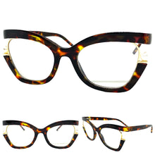 Classic Vintage Retro Cat Eye Style Clear Lens EYEGLASSES Large Tortosie Frame E2069