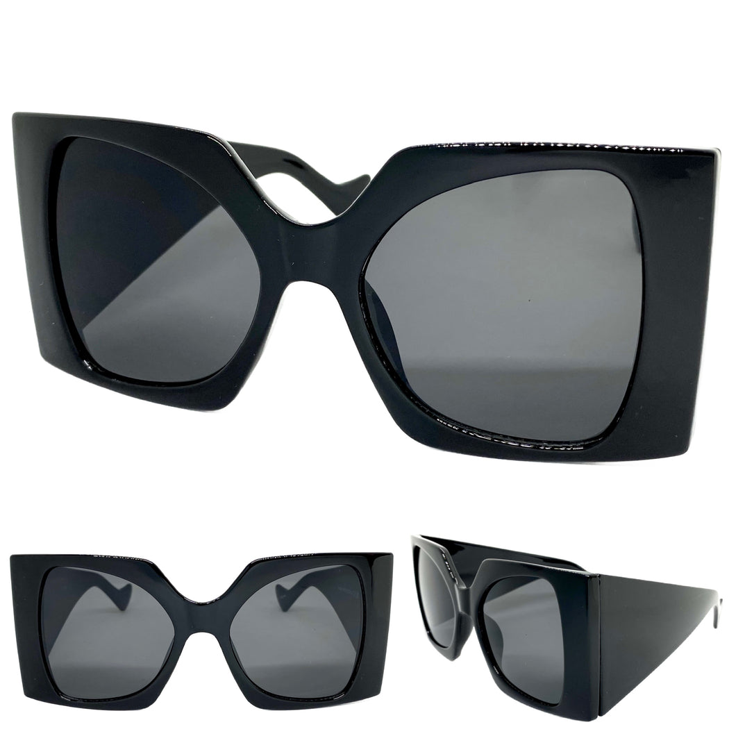 Oversized Exaggerated Vintage Retro Style SUNGLASSES Huge Super Thick Black Frame 9053