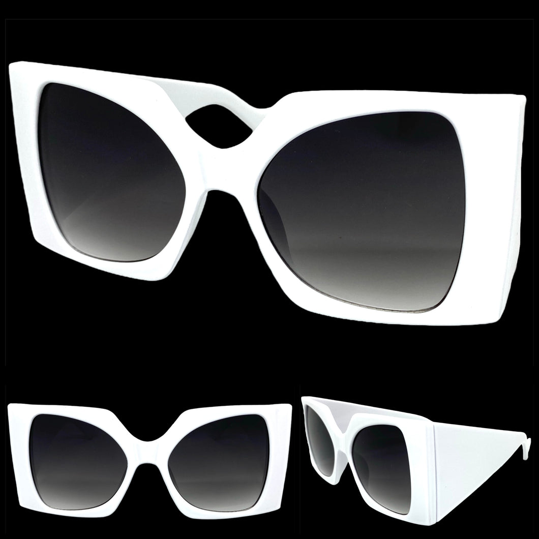 Oversized Exaggerated Vintage Retro Style SUNGLASSES Huge Super Thick White Frame 9053