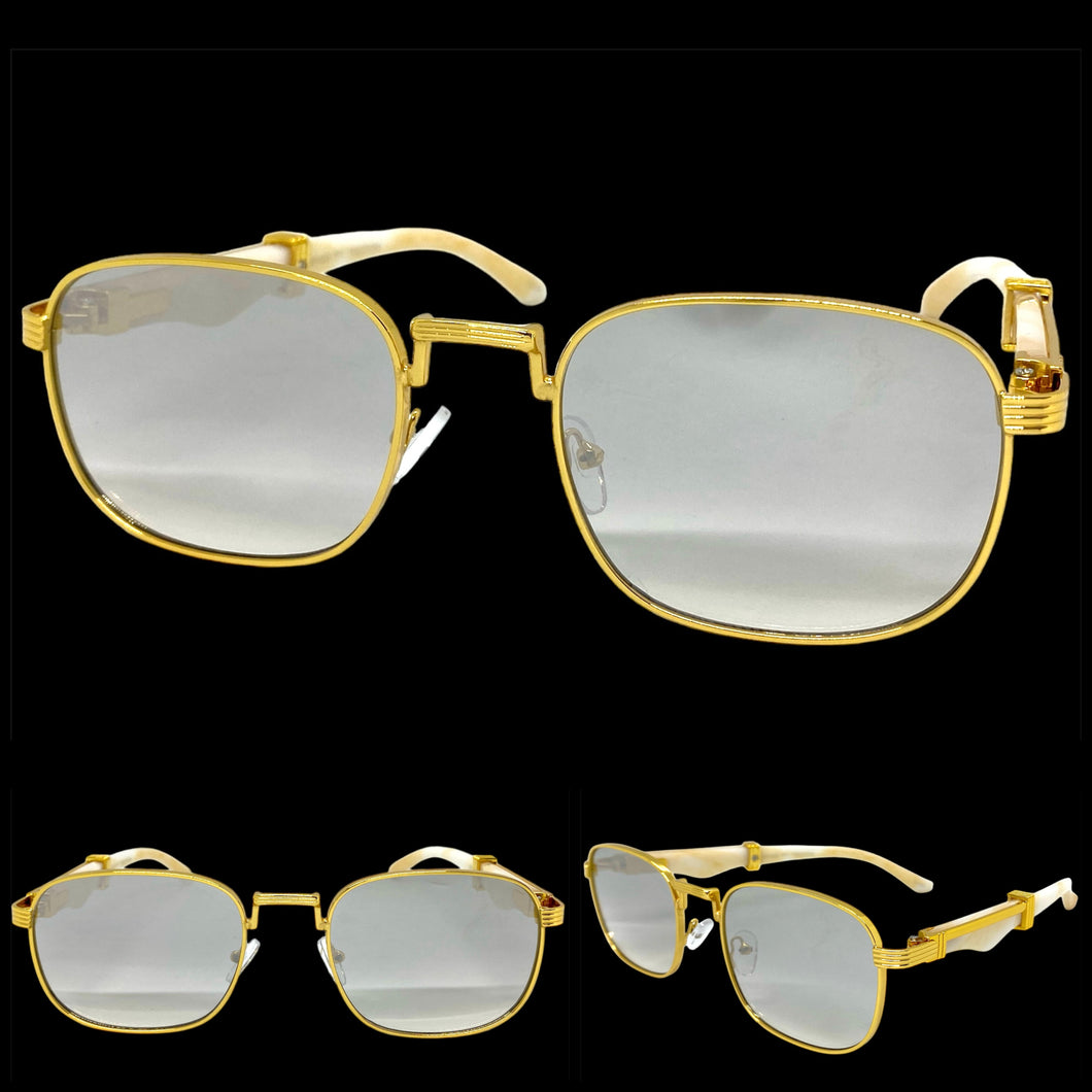 Classy Elegant Luxury Retro Hip Hop Style SUNGLASSES Large Gold & Marble Frame 5262