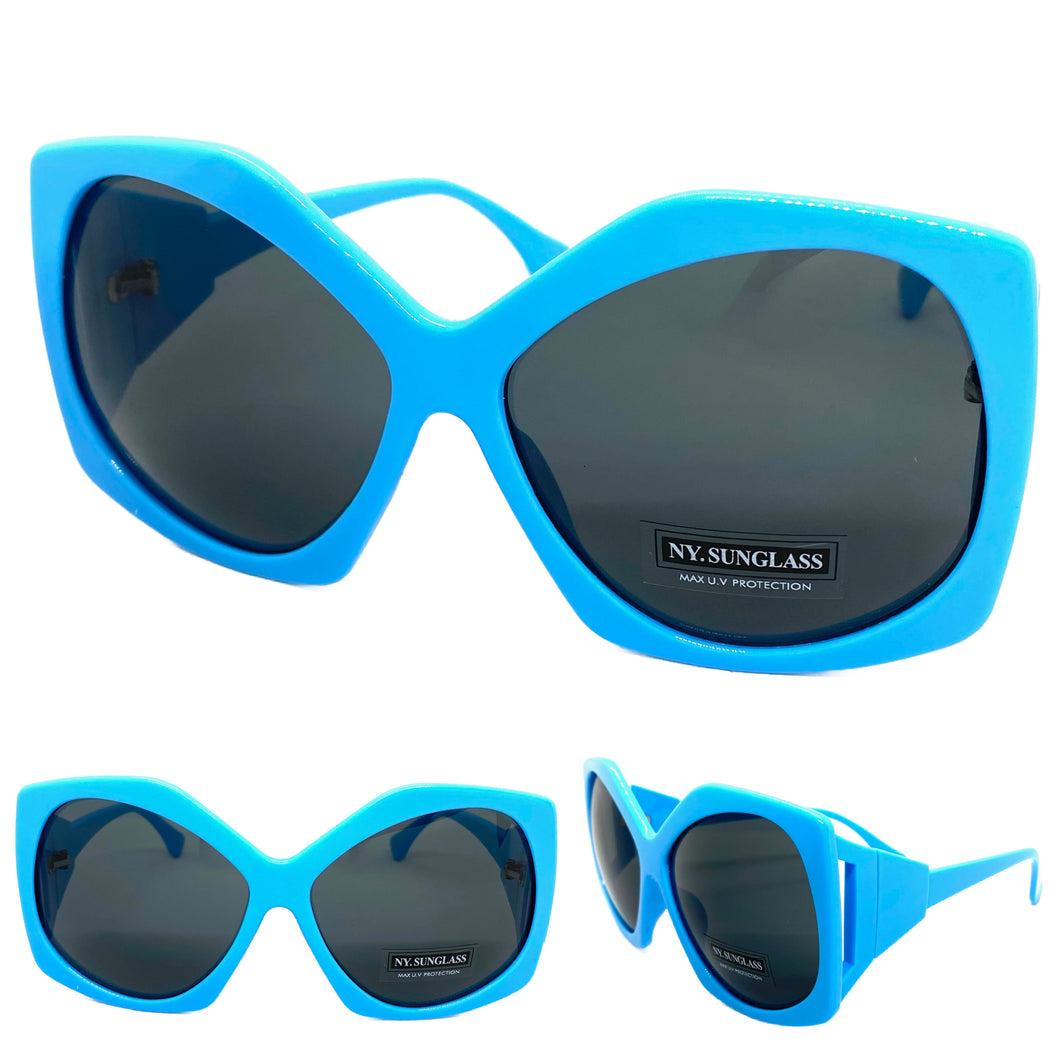 Oversized Vintage Retro Style SUNGLASSES Huge Blue Frame 9862