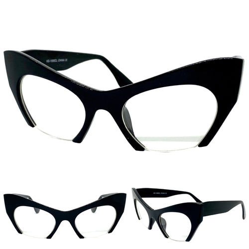 Women's Classic Modern RETRO Cat Eye Style Clear Lens EYE GLASSES Black Frame 1586