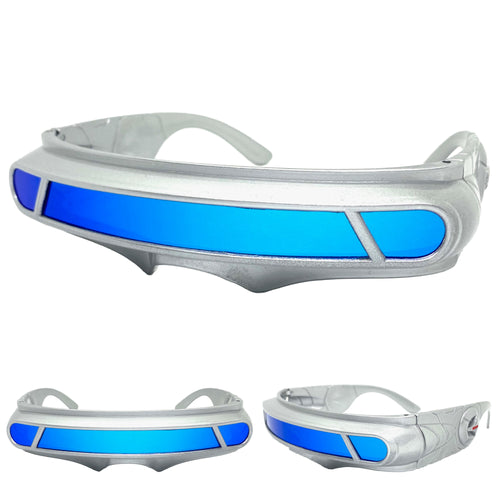 Space Futuristic Robotic Cyclops Shield Costume Party SUNGLASSES Silver Frame ST110