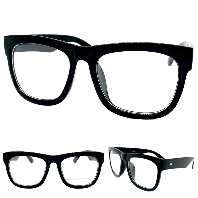 Oversized Classic Vintage Retro Style Clear Lens EYEGLASSES Thick Black Frame 3276