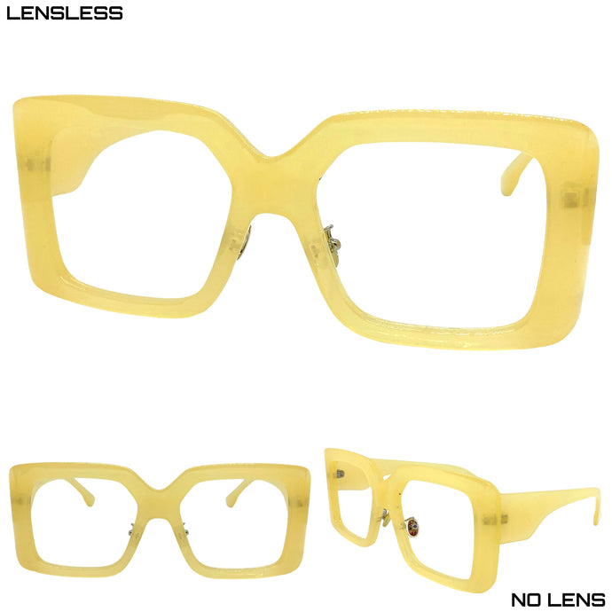 Classic Vintage Retro Style Large Square Cream Lensless Eye Glasses- Frame Only NO Lens 2036