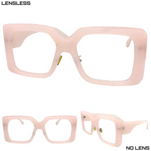 Classic Vintage Retro Style Large Square Pink Lensless Eye Glasses- Frame Only NO Lens 2036